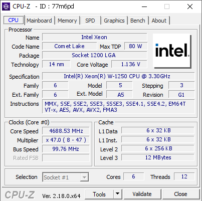 screenshot of CPU-Z validation for Dump [77m6pd] - Submitted by  DESKTOP-Dell-3240  - 2026-03-28 16:24:17