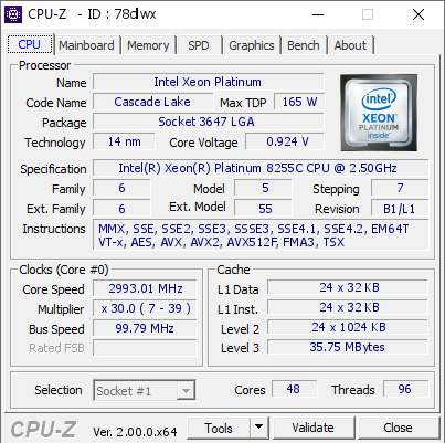 screenshot of CPU-Z validation for Dump [78dlwx] - Submitted by  Anonymous  - 2022-03-12 14:58:30
