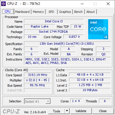 screenshot of CPU-Z validation for Dump [78i7e2] - Submitted by  Anonymous  - 2025-09-22 10:08:34
