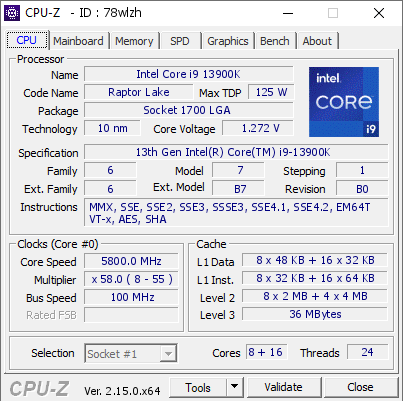 screenshot of CPU-Z validation for Dump [78wlzh] - Submitted by  Anonymous  - 2025-08-11 20:44:31