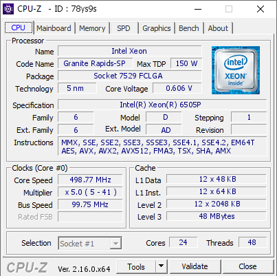 screenshot of CPU-Z validation for Dump [78ys9s] - Submitted by  BSDSERVER2  - 2026-06-27 11:28:44