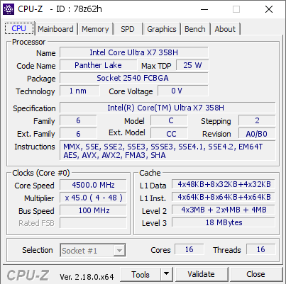 screenshot of CPU-Z validation for Dump [78z62h] - Submitted by  Anonymous  - 2026-03-09 09:17:03