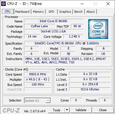 screenshot of CPU-Z validation for Dump [79dpwa] - Submitted by  JadeTirem  - 2023-09-09 06:06:08