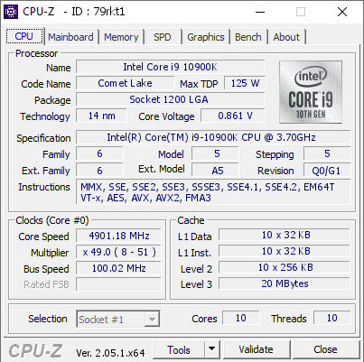 screenshot of CPU-Z validation for Dump [79rkt1] - Submitted by  Anonymous  - 2023-03-20 19:08:00