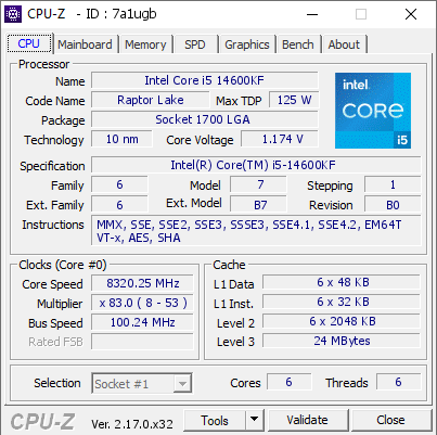 screenshot of CPU-Z validation for Dump [7a1ugb] - Submitted by  crystalright  - 2025-12-21 09:20:12