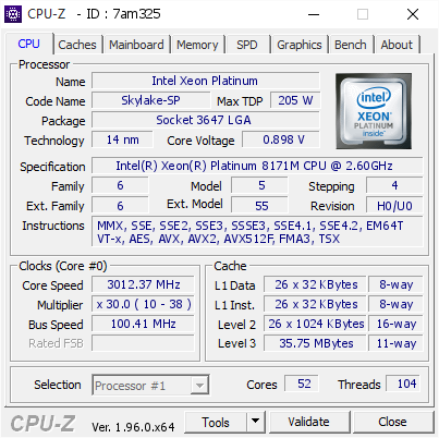 screenshot of CPU-Z validation for Dump [7am325] - Submitted by  WIN-F9C13BKBVGL  - 2021-05-05 18:41:46