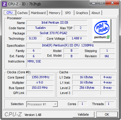 screenshot of CPU-Z validation for Dump [7b2hgb] - Submitted by  Ribeirocross  - 2014-02-27 23:02:45