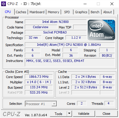 screenshot of CPU-Z validation for Dump [7bcjvk] - Submitted by  Anonymous  - 2018-11-18 09:05:09