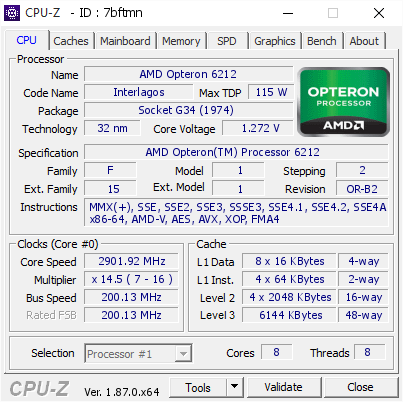 screenshot of CPU-Z validation for Dump [7bftmn] - Submitted by  Anonymous  - 2019-03-06 19:36:34