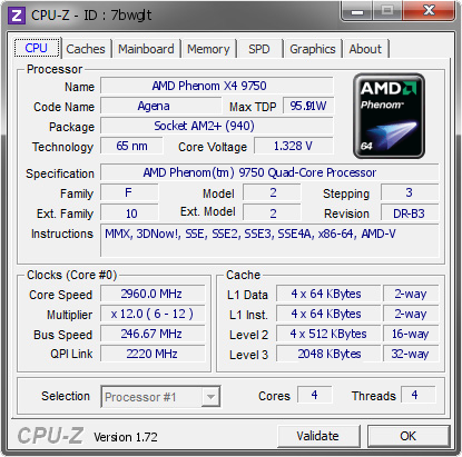 screenshot of CPU-Z validation for Dump [7bwglt] - Submitted by  GIANNI-PC  - 2015-07-27 12:07:16