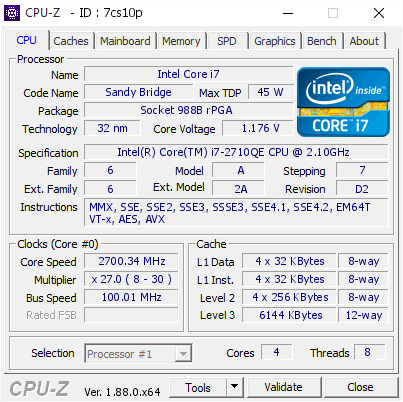 screenshot of CPU-Z validation for Dump [7cs10p] - Submitted by  Anonymous  - 2019-05-15 14:39:11