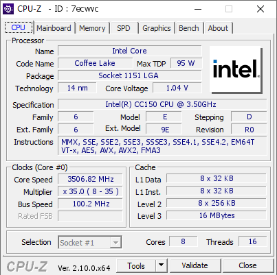 screenshot of CPU-Z validation for Dump [7ecwvc] - Submitted by  DESKTOP-D4QRCPQ  - 2024-09-17 20:00:09