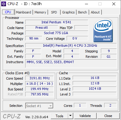 screenshot of CPU-Z validation for Dump [7es0lh] - Submitted by  Anonymous  - 2026-05-19 17:45:03