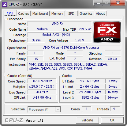 screenshot of CPU-Z validation for Dump [7g07yr] - Submitted by  NAMEGT  - 2015-03-02 07:03:18