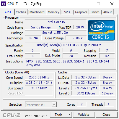 screenshot of CPU-Z validation for Dump [7gc5ep] - Submitted by  Anonymous  - 2020-02-25 11:15:38