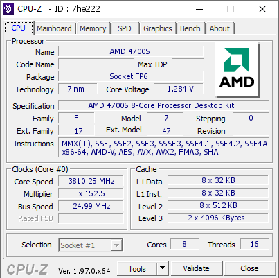 screenshot of CPU-Z validation for Dump [7he222] - Submitted by  Anonymous  - 2021-10-22 21:29:30