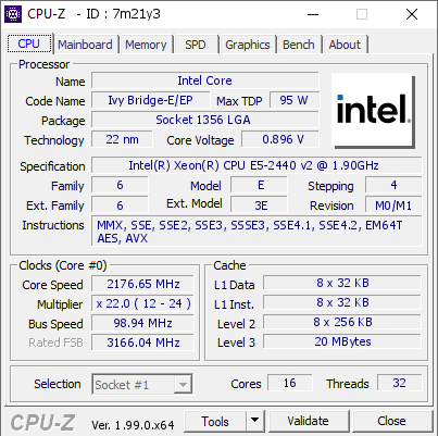 screenshot of CPU-Z validation for Dump [7m21y3] - Submitted by  Anonymous  - 2022-02-27 10:42:04