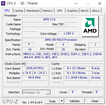 screenshot of CPU-Z validation for Dump [7mamir] - Submitted by  Hinson  - 2021-01-13 13:06:24