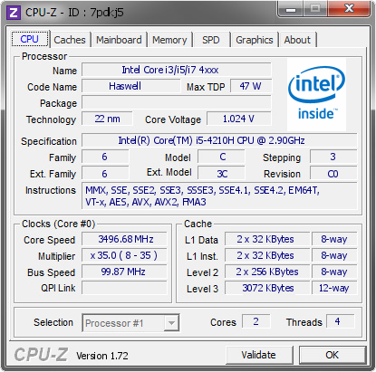 screenshot of CPU-Z validation for Dump [7pdkj5] - Submitted by  alex  - 2015-07-07 08:07:44