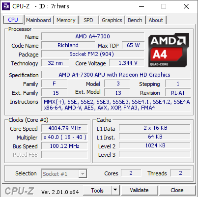 screenshot of CPU-Z validation for Dump [7rhwrs] - Submitted by  MSI  - 2022-06-23 16:09:48