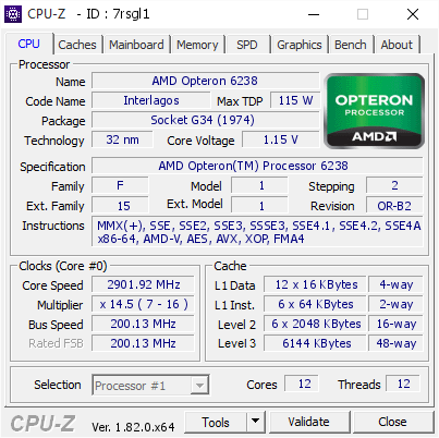 screenshot of CPU-Z validation for Dump [7rsgl1] - Submitted by  Anonymous  - 2017-12-14 12:26:56
