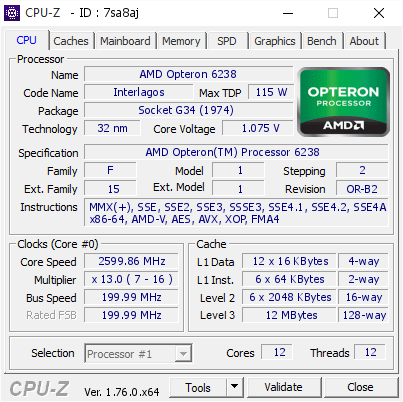screenshot of CPU-Z validation for Dump [7sa8aj] - Submitted by  TORNADO  - 2016-07-18 08:38:18