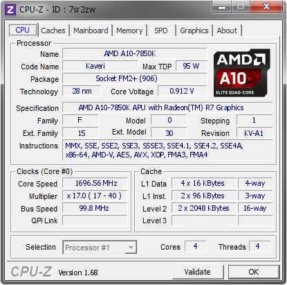screenshot of CPU-Z validation for Dump [7sr2zw] - Submitted by  ROBINSON-PC  - 2014-07-01 21:07:21