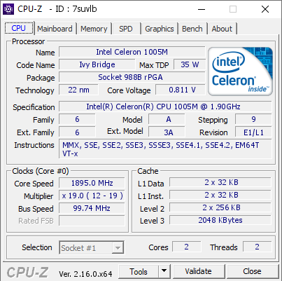 screenshot of CPU-Z validation for Dump [7suvlb] - Submitted by  DESKTOP-A2IKVMJ  - 2025-07-06 02:08:33