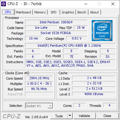 screenshot of CPU-Z validation for Dump [7sz6dy] - Submitted by  DESKTOP-I2RMAUK  - 2023-04-26 15:30:08