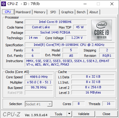 screenshot of CPU-Z validation for Dump [7tfclb] - Submitted by  DESKTOP-TI1IG1D  - 2022-02-17 10:09:03