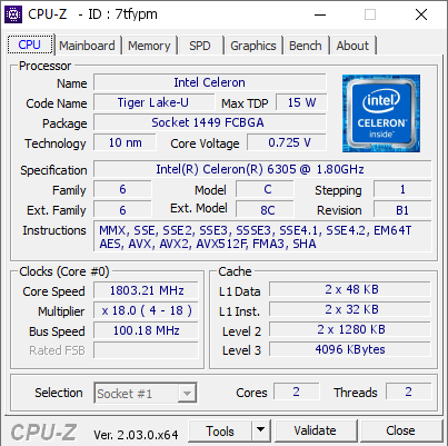 screenshot of CPU-Z validation for Dump [7tfypm] - Submitted by  Anonymous  - 2022-11-11 17:49:49