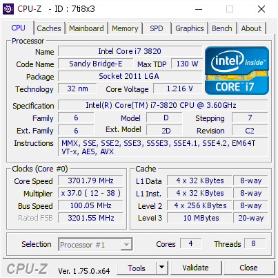 Intel Core I7 3820 3701 79 Mhz Cpu Z Validator