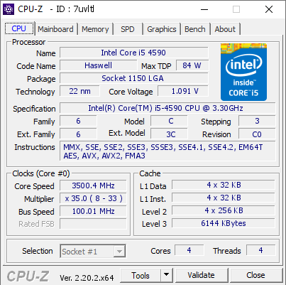 screenshot of CPU-Z validation for Dump [7uvltl] - Submitted by  DESKTOP-M0SVV6F  - 2026-07-04 09:28:07
