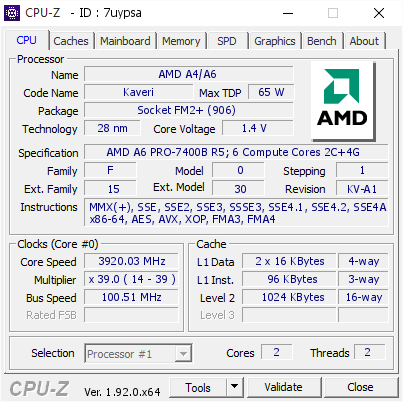 screenshot of CPU-Z validation for Dump [7uypsa] - Submitted by  MOHAMEDELPOP  - 2020-06-06 14:21:41