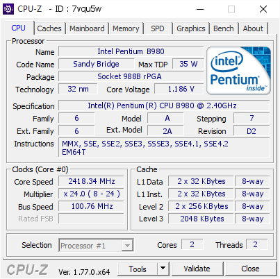 screenshot of CPU-Z validation for Dump [7vqu5w] - Submitted by  Anonymous  - 2016-08-07 09:19:59