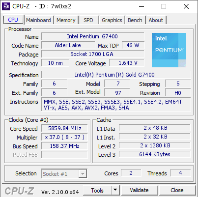 screenshot of CPU-Z validation for Dump [7w0xs2] - Submitted by  philip park  - 2024-10-29 14:09:26