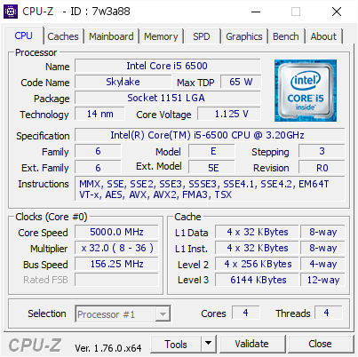 screenshot of CPU-Z validation for Dump [7w3a88] - Submitted by  BOTVINNIK  - 2016-05-25 13:34:12