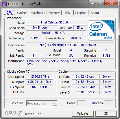 screenshot of CPU-Z validation for Dump [7wfbwk] - Submitted by  yash_yulian  - 2013-10-15 19:10:16