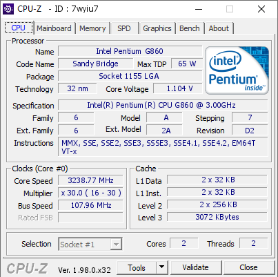 screenshot of CPU-Z validation for Dump [7wyiu7] - Submitted by  aperacer  - 2022-03-18 11:09:28