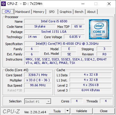 screenshot of CPU-Z validation for Dump [7x234m] - Submitted by  DESKTOP-6NFLAVG  - 2026-08-23 01:58:34