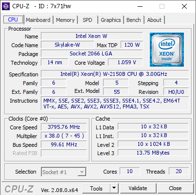 screenshot of CPU-Z validation for Dump [7x71hw] - Submitted by  HPC  - 2023-10-16 12:08:26