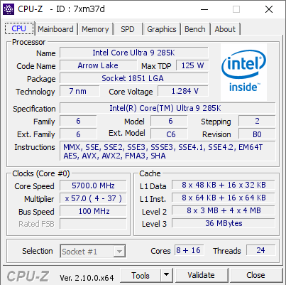 screenshot of CPU-Z validation for Dump [7xm37d] - Submitted by  STEVE  - 2024-10-30 13:01:01