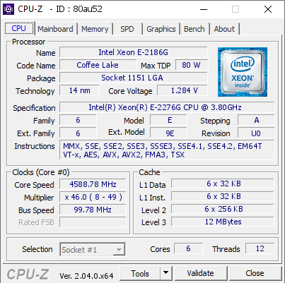 screenshot of CPU-Z validation for Dump [80au52] - Submitted by  Anonymous  - 2023-02-03 19:39:57