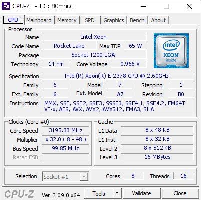 screenshot of CPU-Z validation for Dump [80mhuc] - Submitted by  Anonymous  - 2024-02-05 21:41:48