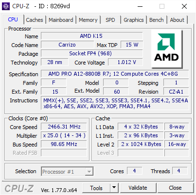 screenshot of CPU-Z validation for Dump [8269vd] - Submitted by  Anonymous  - 2016-09-21 19:19:16