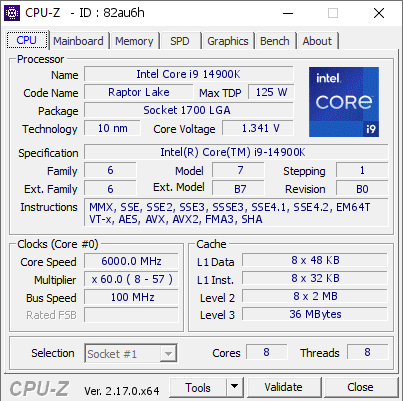 screenshot of CPU-Z validation for Dump [82au6h] - Submitted by  Anonymous  - 2025-12-15 20:59:15