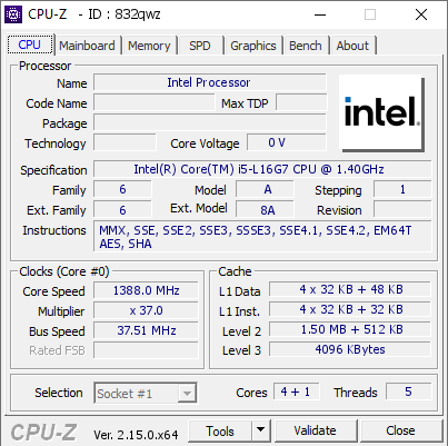 screenshot of CPU-Z validation for Dump [832qwz] - Submitted by  Anonymous  - 2025-11-26 01:10:52