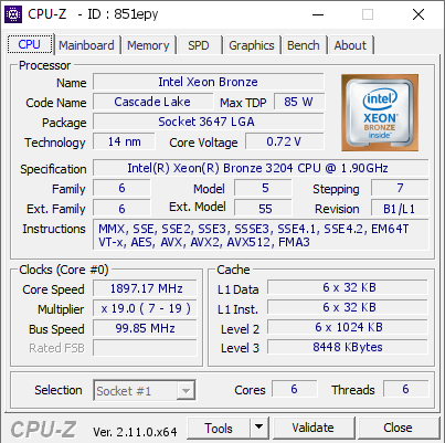 screenshot of CPU-Z validation for Dump [851epy] - Submitted by  Anonymous  - 2024-09-20 02:24:45