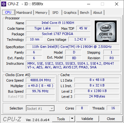 screenshot of CPU-Z validation for Dump [8588tx] - Submitted by  雷神ZERO大黄蜂  - 2022-10-03 14:51:12