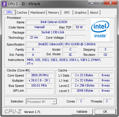 screenshot of CPU-Z validation for Dump [85mp4r] - Submitted by  673AD332FF1E42C  - 2015-02-07 14:02:33